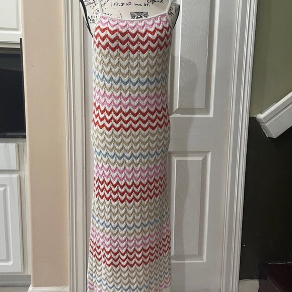 EMBELISHED CROCHET KNITTED BODYCON DRESS CAMILLE MULTICOLOR STRIPES Sz M TRENDY - Picture 3 of 16